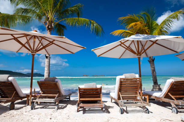 Chairs and umbrellas on Nikki Beach, St. Barthelemy