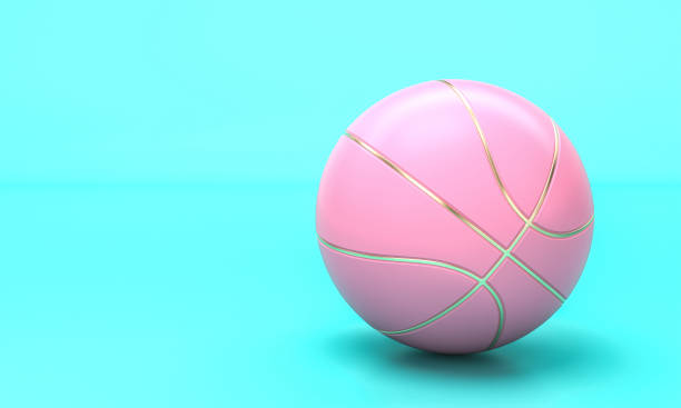 basquete rosa em um fundo azul em estilo lay plano. - gold ball sphere basketball - fotografias e filmes do acervo