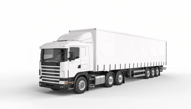 istock tarpaulin truck white color 3d render. 1285258165