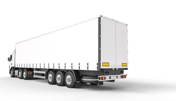 istock rear view of a long white truck. 1285258246