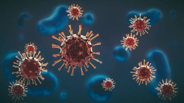 istock Red virus cells under magnification on a dark background 1285261070