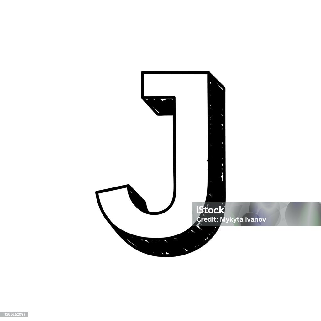 J 字母手繪符號。大英文字母 J. 手繪黑白羅馬字母 J 排版符號的向量圖。可用作徽標、圖示 - 免版稅字母J圖庫向量圖形