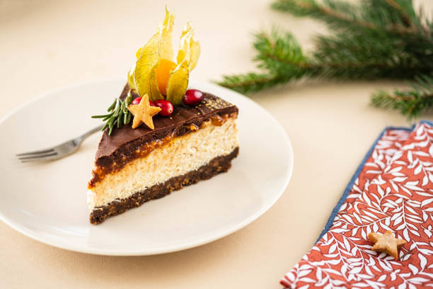 istock Christmas cheesecake with nuts on a Christmas background. 1285263604