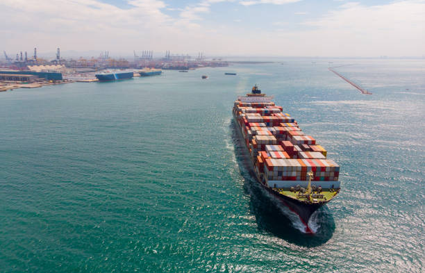 istock Container ship leaving the port,aerial view. 1285263761