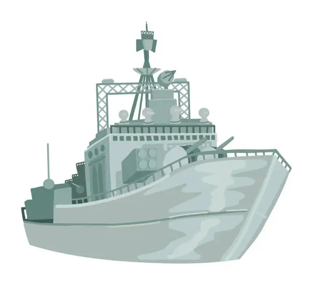 Vector illustration of Russian military warship. Vector on white isolated background