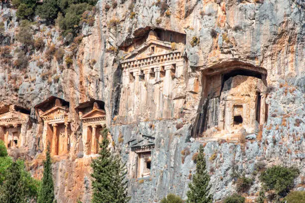 Famous Lycian Tombs of ancient Caunos town, Dalyan, Turkey