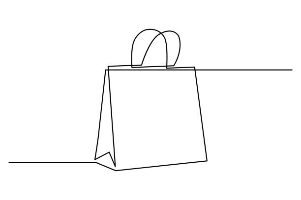 Shopping bag Shopping bag in continuous line art drawing style. Paper package minimalist black linear sketch isolated on white background. Vector illustration single object illustrations stock illustrations