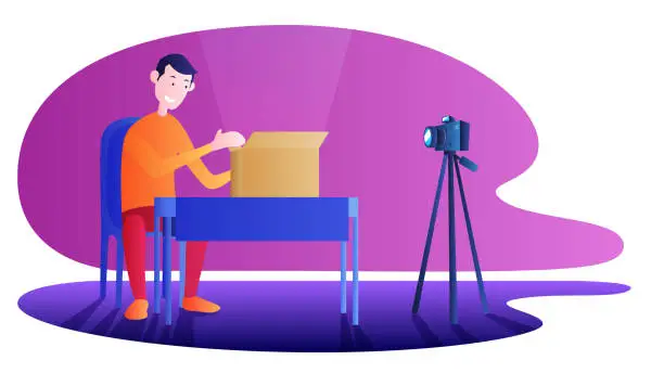 Vector illustration of Unboxing Purchase Recording Video for Internet