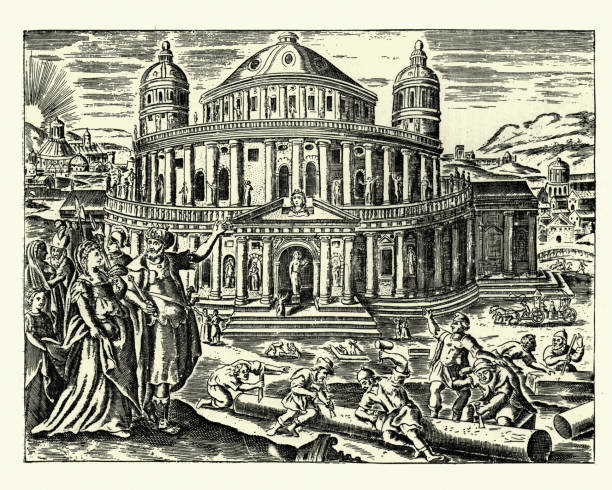 Temple of Artemis one of the Seven Wonders of the Ancient World Vintage illustration of The Temple of Artemis one of the Seven Wonders of the Ancient World. The Temple of Artemis or Artemision, also known less precisely as the Temple of Diana, was a Greek temple dedicated to an ancient, local form of the goddess Artemis. It was located in Ephesus. temple building stock illustrations