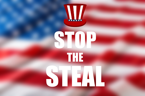 Stop the steal. Close up of ruffled American flag