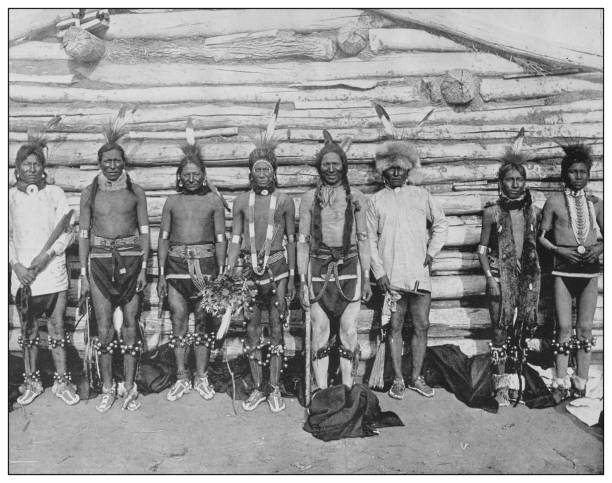 Antique black and white photo of the United States: Natives Antique black and white photo of the United States: Natives indigenous north american culture photos stock illustrations