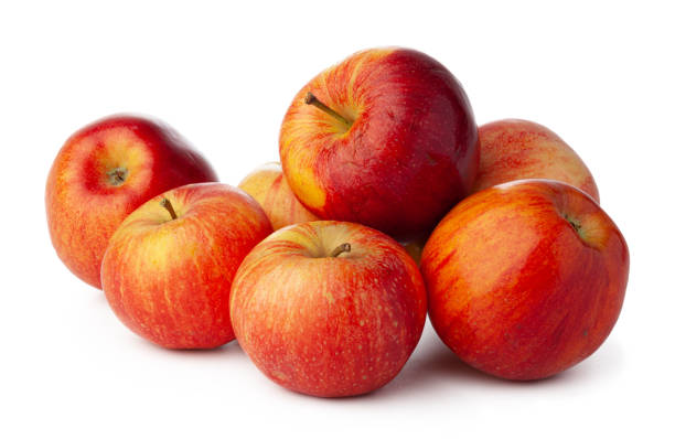istock Bunch of red apples isolated on white background 1285283574