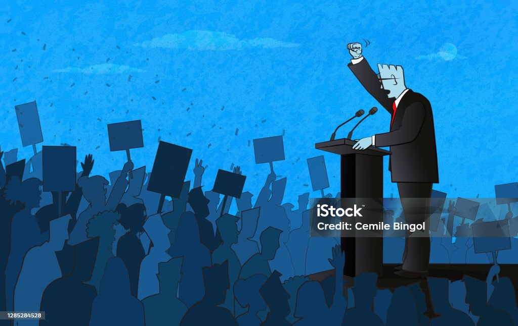 Speech of Politician Politician speaking to a large crowd of people. (Used clipping mask) Politician stock vector