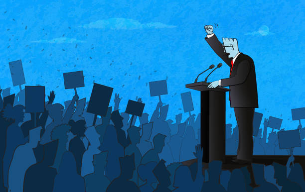 Speech of Politician Politician speaking to a large crowd of people. (Used clipping mask) politician stock illustrations