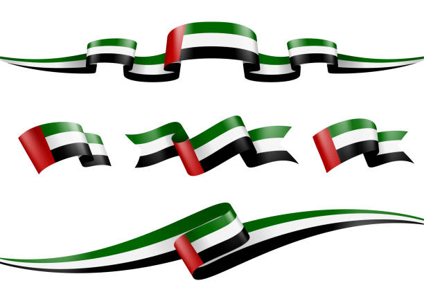 ilustraciones, imágenes clip art, dibujos animados e iconos de stock de conjunto de la cinta de bandera de los emiratos arabes unidos - ilustración de vectores de stock - united arab emirates flag united arab emirates flag interface icons