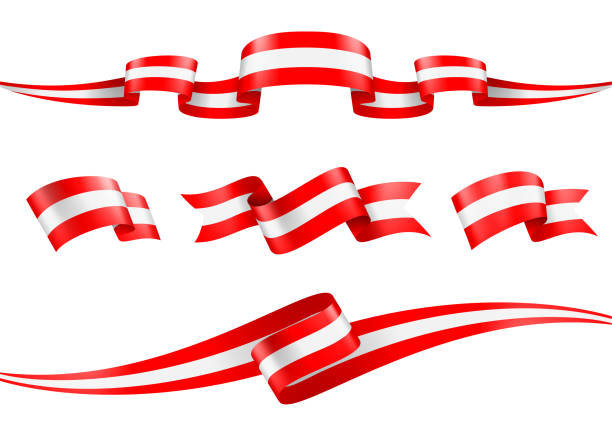 ilustrações de stock, clip art, desenhos animados e ícones de austria flag ribbon set - vector stock illustration - austrian flag