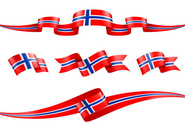 Norway Flag Ribbon Set - Vector Stock Illustration