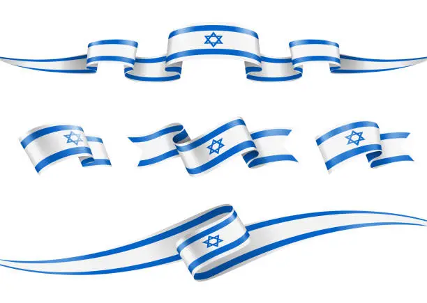 Vector illustration of Israel Flag Ribbon Set - Vector Stock Illustration