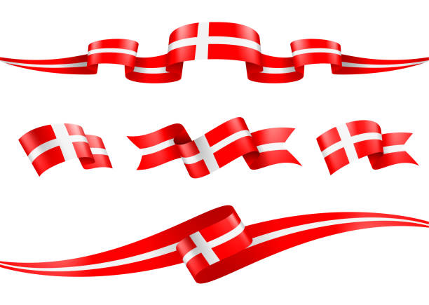 ilustrações de stock, clip art, desenhos animados e ícones de denmark flag ribbon set - vector stock illustration - danish flag