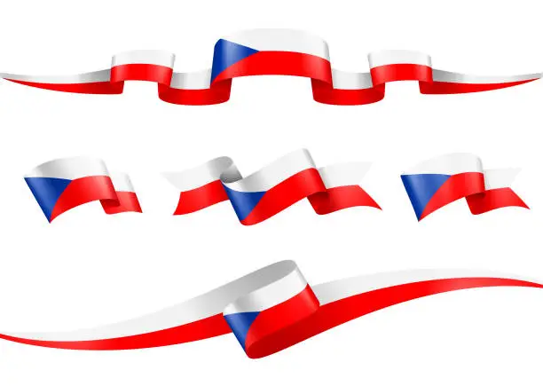 Vector illustration of Czech Republic Flag Ribbon Set - Vector Stock Illustration