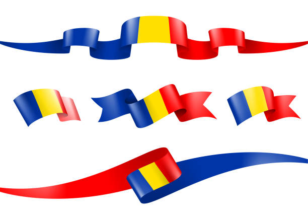 ilustrações de stock, clip art, desenhos animados e ícones de romania flag ribbon set - vector stock illustration - romania flag romanian flag colors