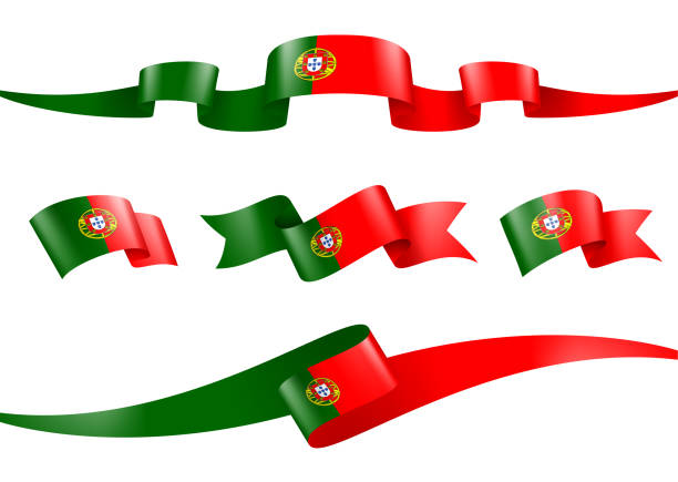 ilustrações de stock, clip art, desenhos animados e ícones de portugal flag ribbon set - vector stock illustration - portugal bandeira