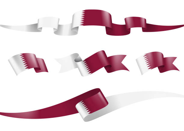 катар флаг лента установить - вектор фондовых иллюстрация - qatari flag stock illustrations