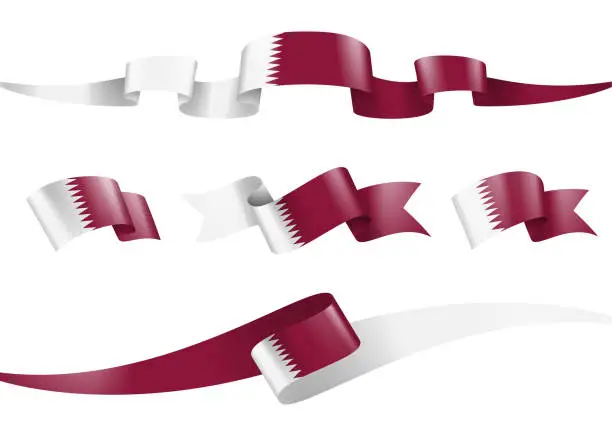 Vector illustration of Qatar Flag Ribbon Set - Vector Stock Illustration