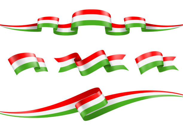 ilustraciones, imágenes clip art, dibujos animados e iconos de stock de conjunto de cinta de la bandera de hungría - ilustración de vectores de stock - hungarian flag