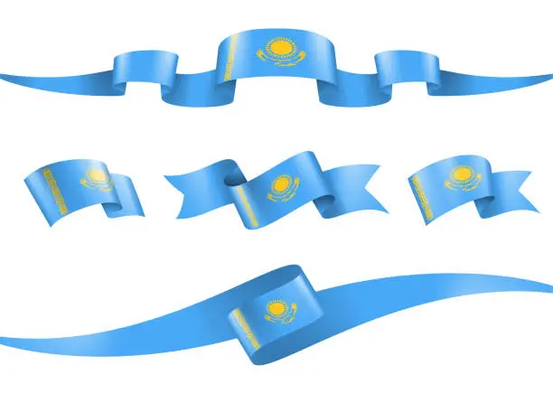 Vector illustration of Kazakhstan Flag Ribbon Set - Vector Stock Illustration