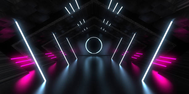 istock 3D abstract background with neon lights. neon tunnel .space construction . 3d illustration 1285286443