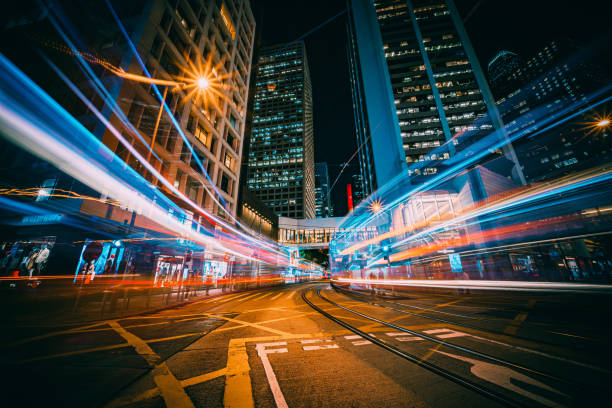 istock Traffic trails in Financial District 1285289458