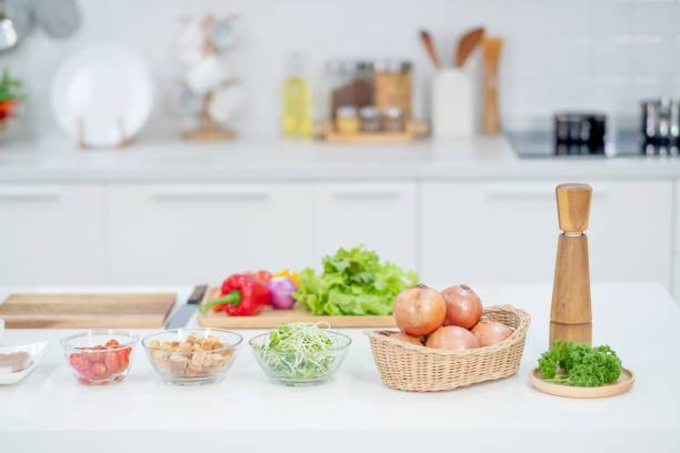 istock Different types and kinds of ingredient and food are placed on table in kitchen 1285289516