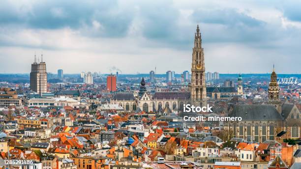 Aerial View Of Antwerp Stock Photo - Download Image Now - Antwerp City - Belgium, Antwerp Province - Belgium, Belgium
