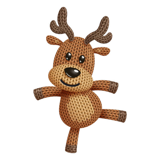 Knitted reindeer toy illustration Illustration of a funny knitted reindeer toy dancing. On white background Crochet stock illustrations