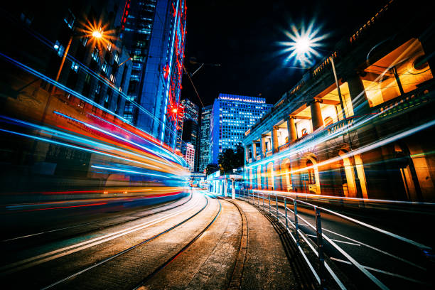 istock Traffic trails in Financial District 1285293103