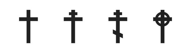 illustrations, cliparts, dessins animés et icônes de ensemble d’icônes de croix de christianisme. vecteur de dénomination de religion de crucifix - celtic cross cross cross shape celtic culture