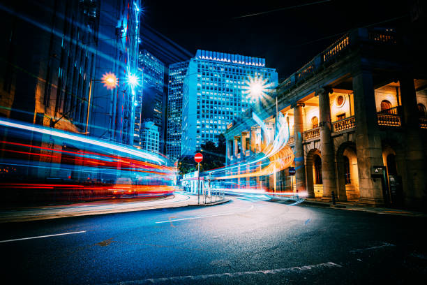 istock Traffic trails in Financial District 1285294642