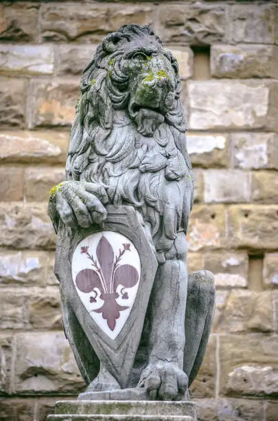 Photo of Magnificent symbolic lion sculpture with lily flower in Florence