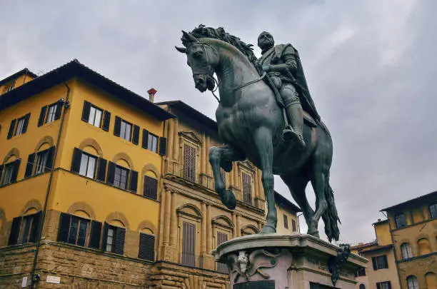 Photo of Cosme of Medici equestrian statue in city square in Florence