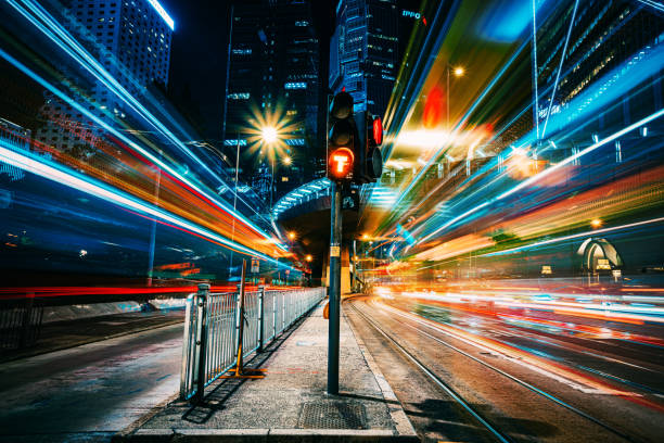 istock Traffic trails in Financial District 1285297377