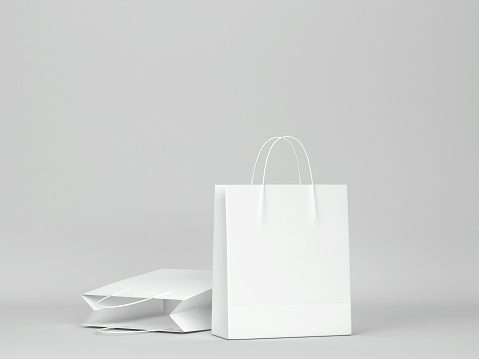 Blank shopping bag mockup. 3d illustration on gray background