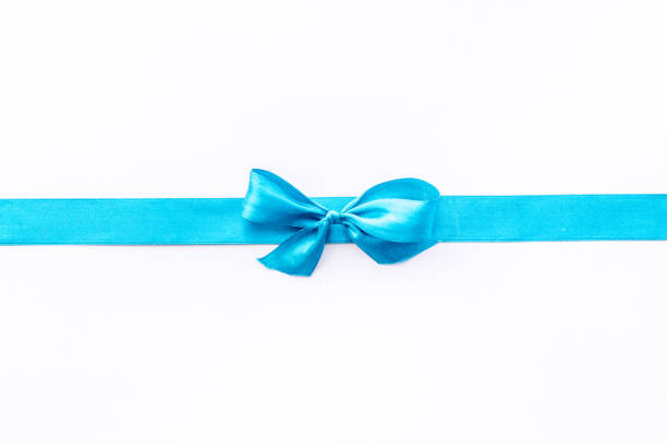 istock Blue ribbon with bow isolated on white for gift box. Top view, copy space 1285298151
