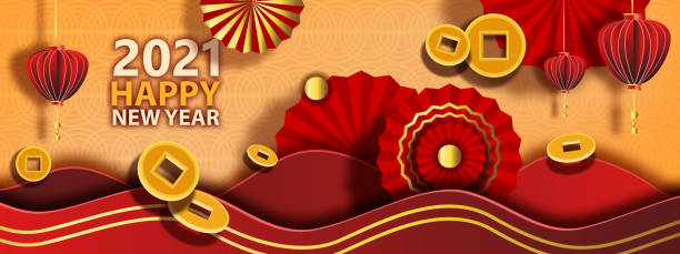 istock Abstract Chinese New Year background with traditional fans 1285298499