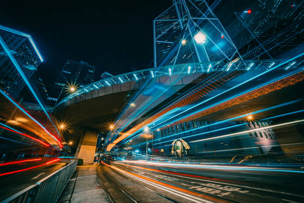 istock Traffic trails in Financial District 1285300103