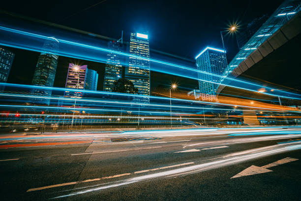 istock Traffic trails in Financial District 1285301206