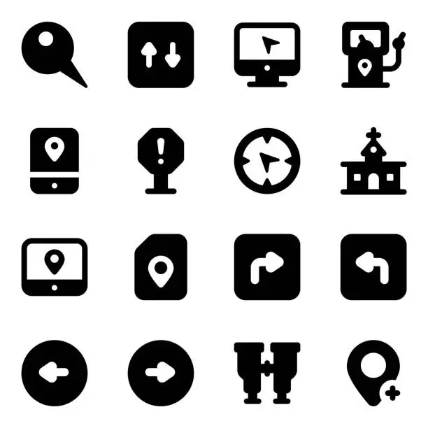 Vector illustration of Maps and Navigation Glyph Icons Pack