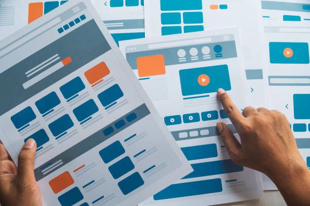 Website designer Creative planning application developer development draft sketch drawing template layout prototype framework wireframe design studio . User experience concept . diseñador de sitios web diseñador de aplicaciones de planificación creativa desarrollo de aplicaciones desarrollo de proyecto de dibujo de dibujo de diseño de plantilla de diseño de marco de estructura alámbrica studio . concepto de experiencia de us