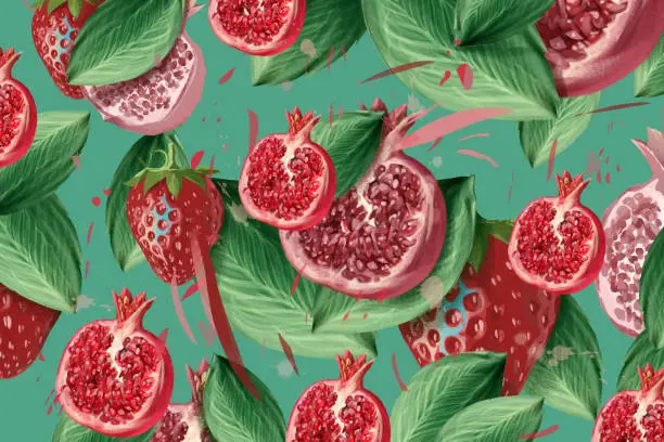 Vector illustration of Vector seamless pattern with pomegranate and strawberry