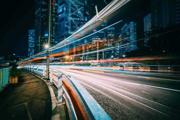 istock Traffic trails in Financial District 1285303387